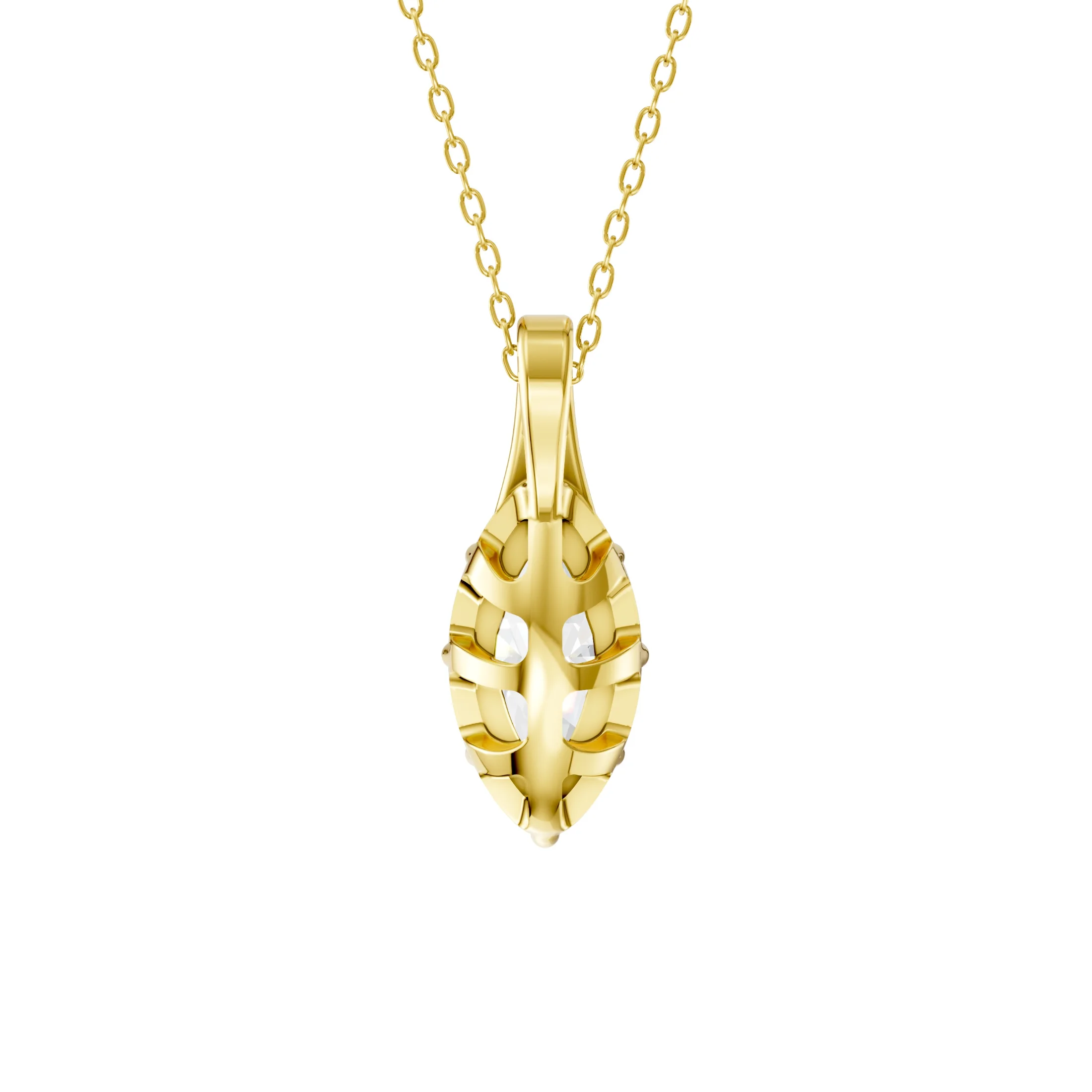 Marquise solitaire diamond pendant necklace with an eight-prong setting and tapered polished bail.