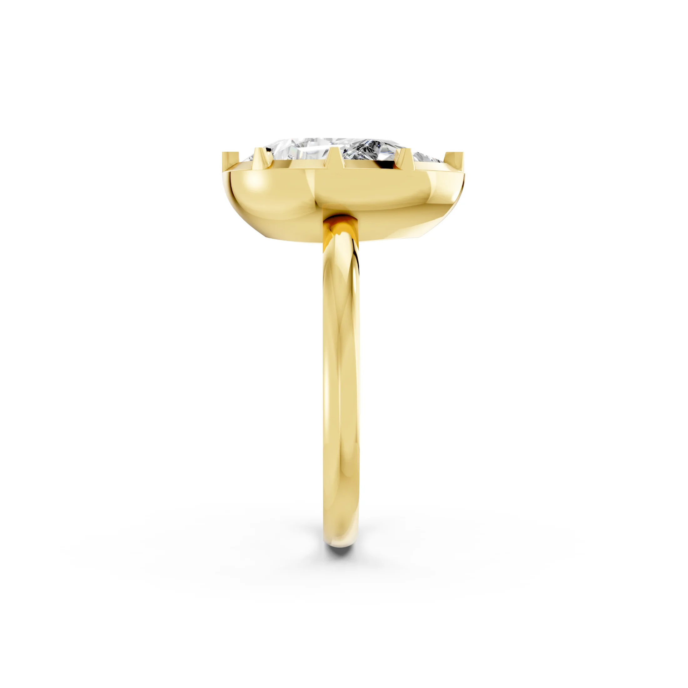 Pear-cut diamond solitaire ring with a sculpted six-prong setting and sweeping band.