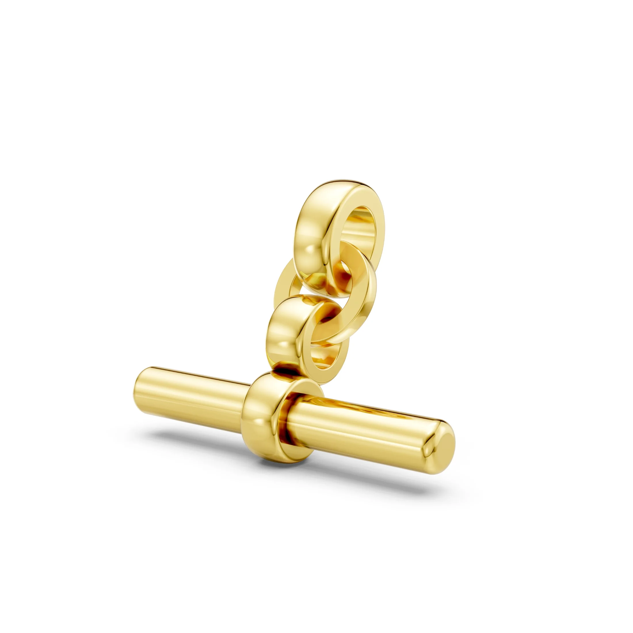 Interlocking circular link T-bar pendant necklace with a polished horizontal bar.