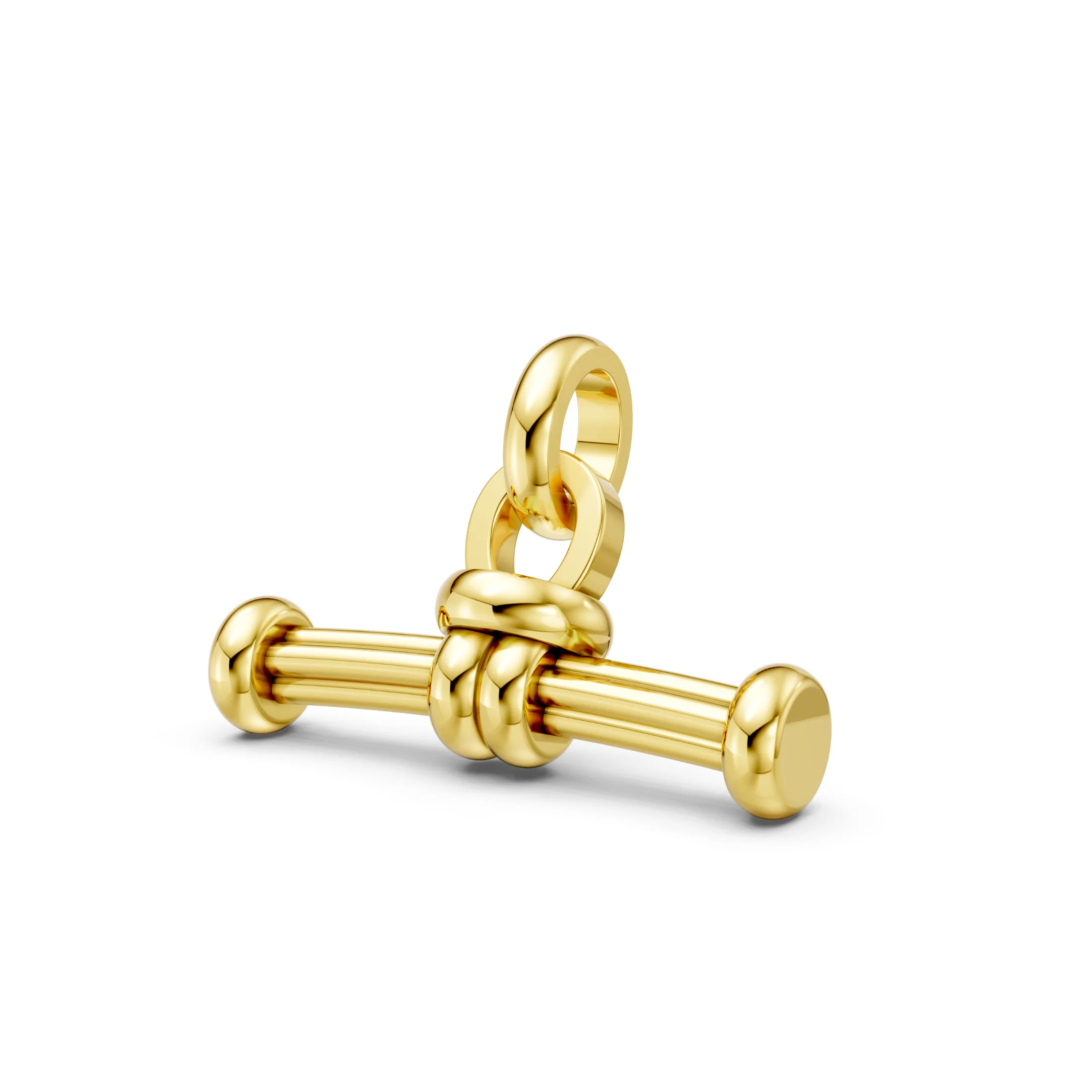 Ridged T-bar pendant necklace with rounded end caps and interlocking links.