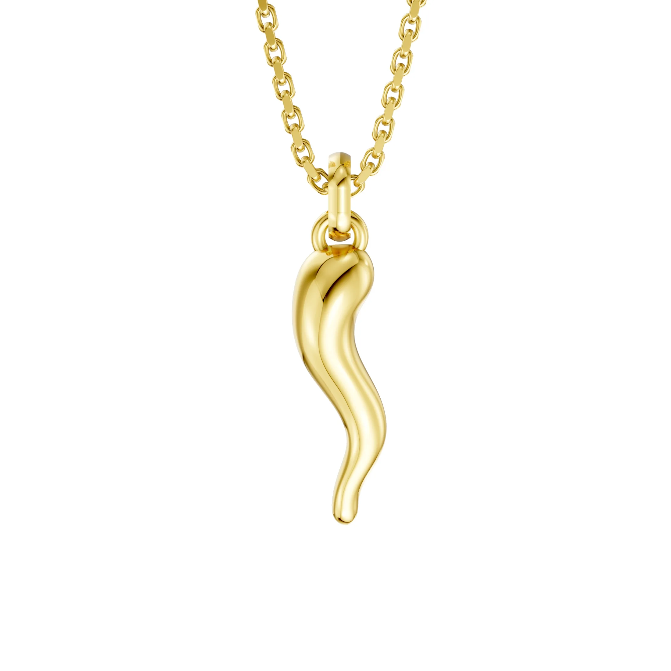 Sculptural curved horn pendant necklace with a polished finish and pavé-set diamond bail.
