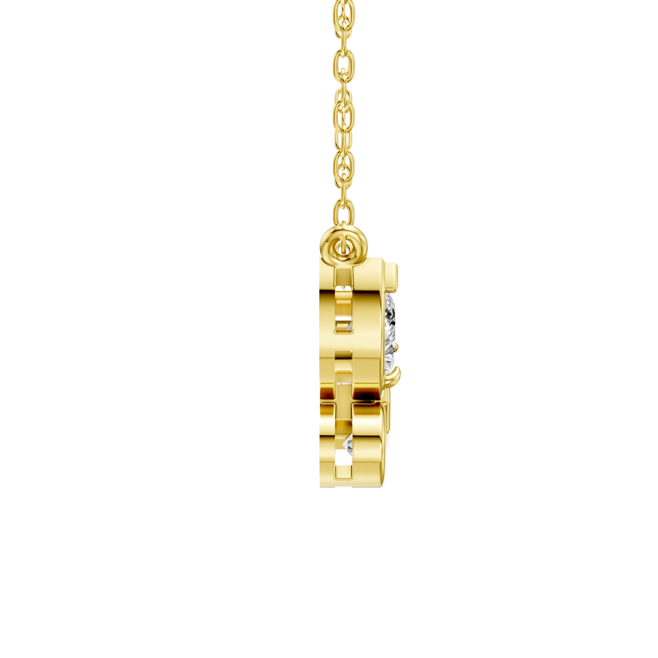 Pear, emerald and round-cut three-diamond necklace with an asymmetrical multi-stone cluster design