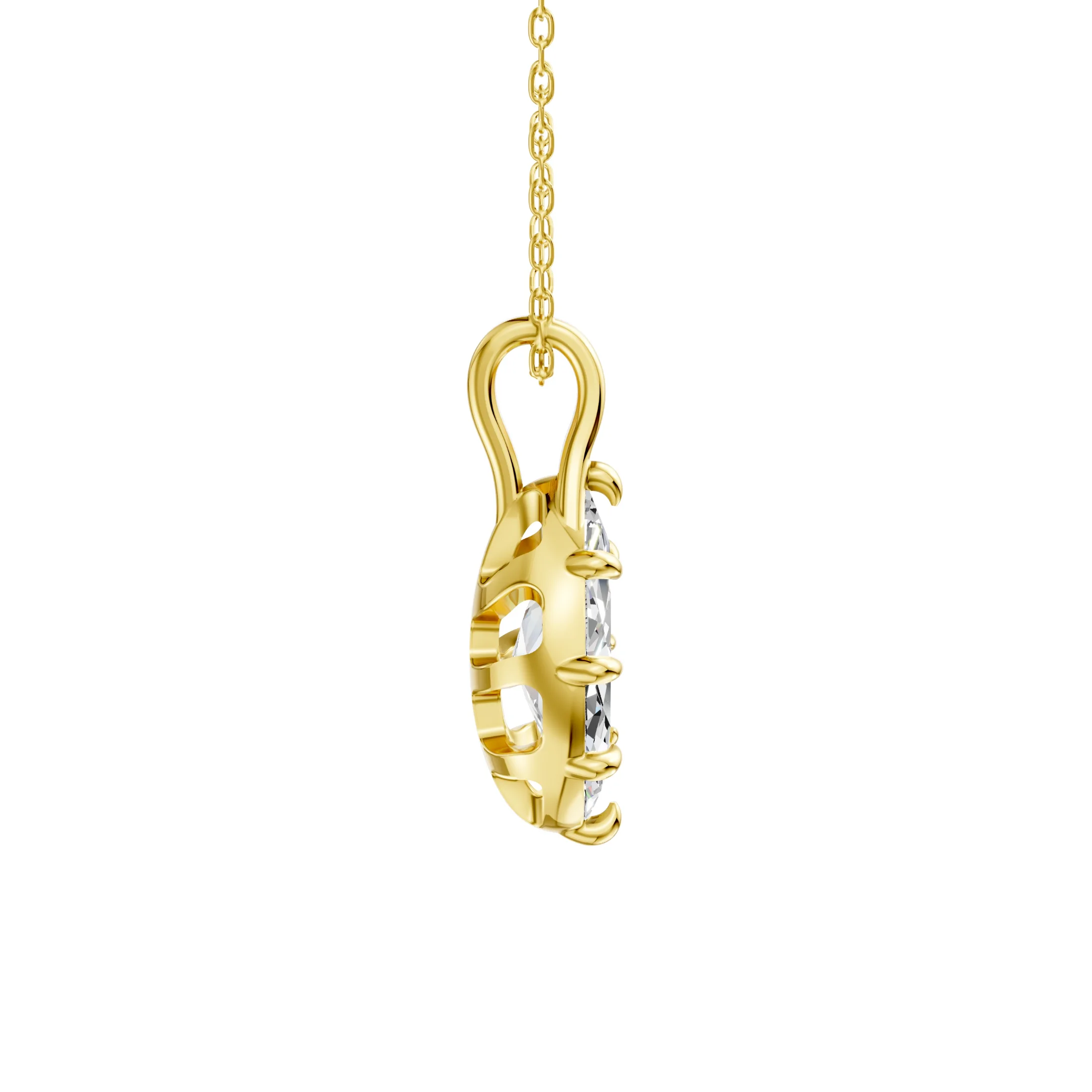 Marquise solitaire diamond pendant necklace with an eight-prong setting and tapered polished bail.