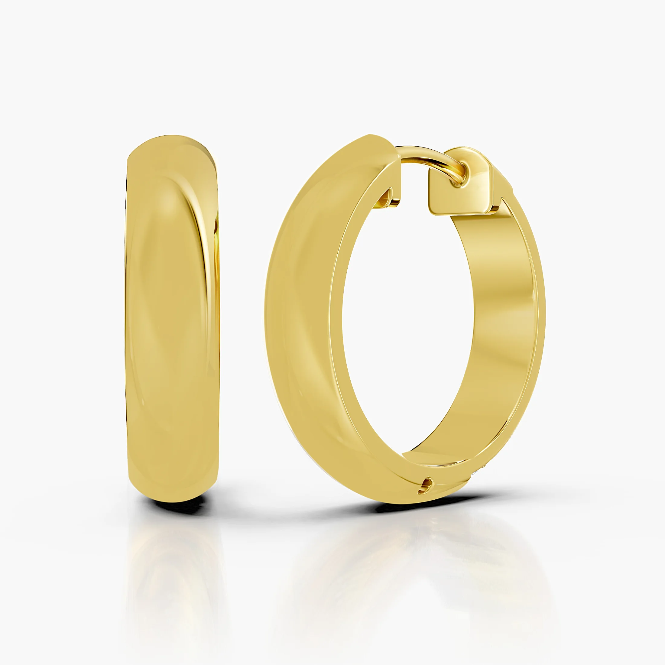 Wide diamond hoop earrings with three rows of round stones and polished borders.