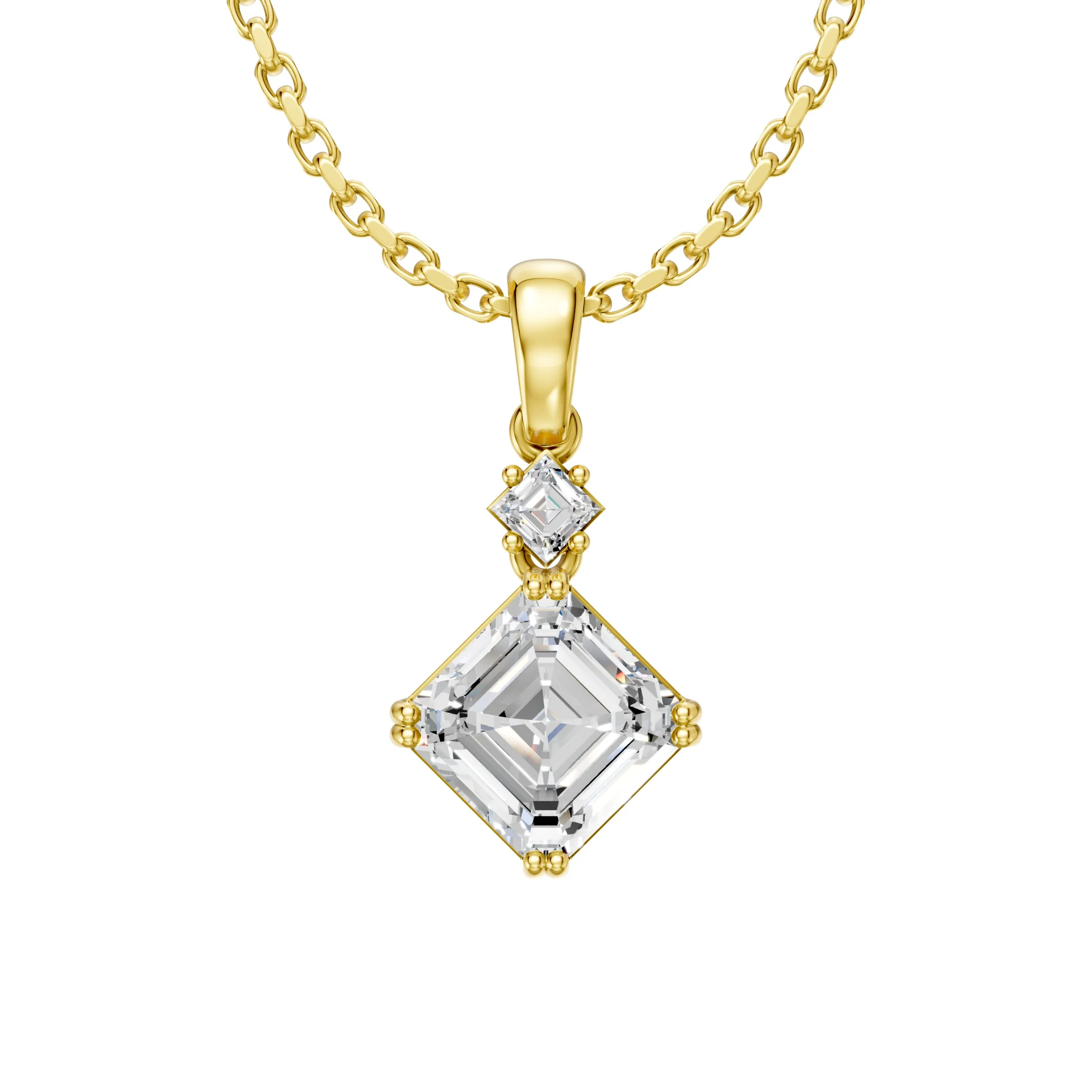 Princess and Asscher-cut two-diamond multi-stone necklace with a vertical prong-set design