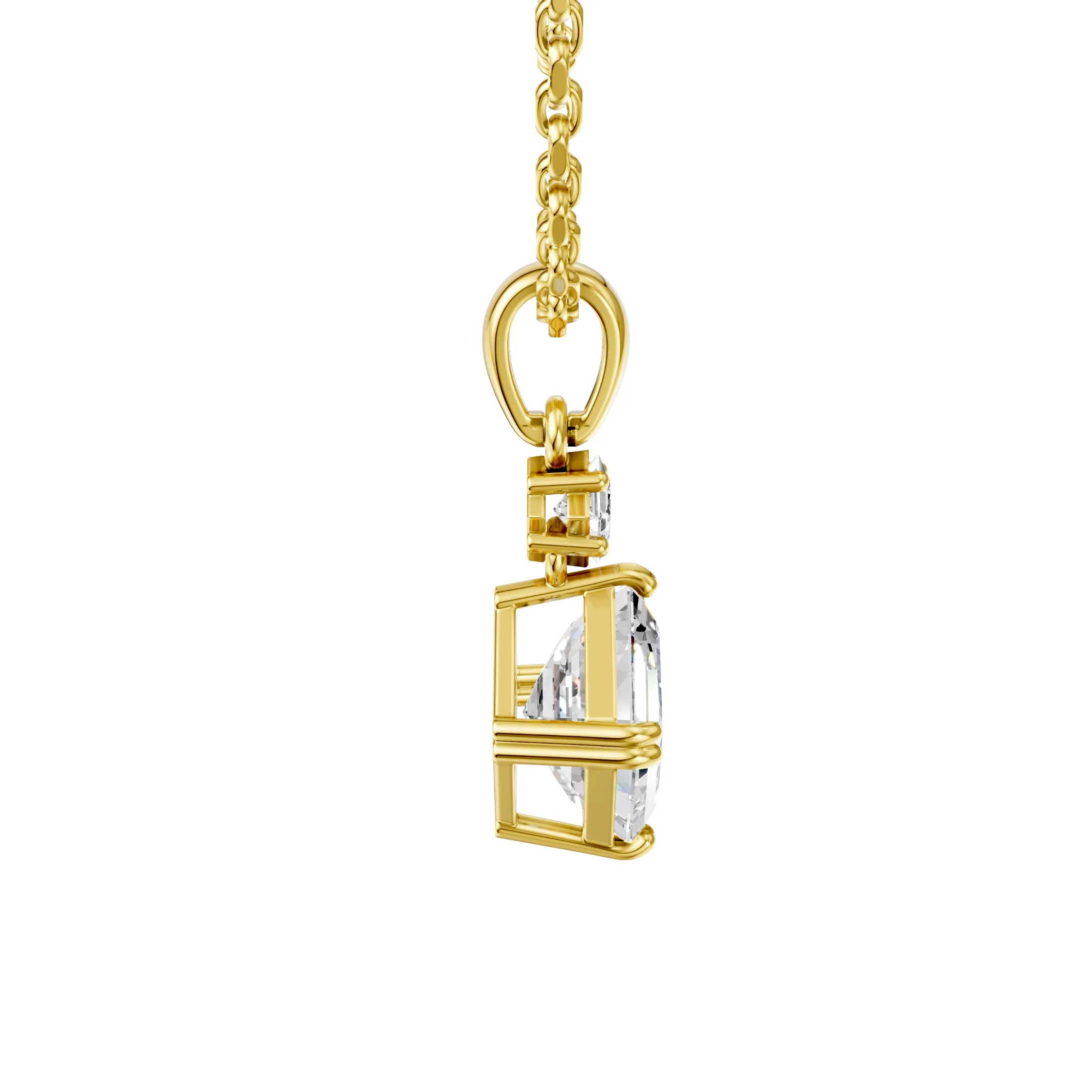 Princess and Asscher-cut two-diamond multi-stone necklace with a vertical prong-set design