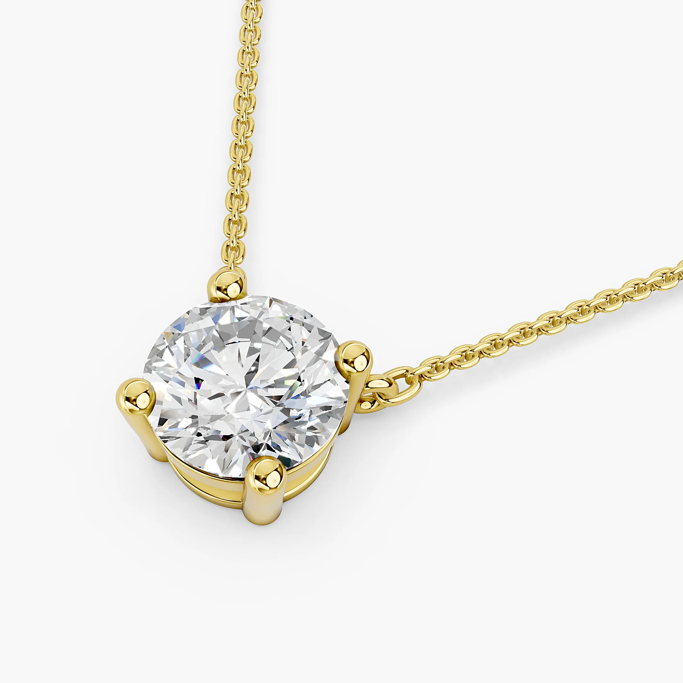 Floating 1.00-carat round diamond necklace with a four-prong open basket setting.