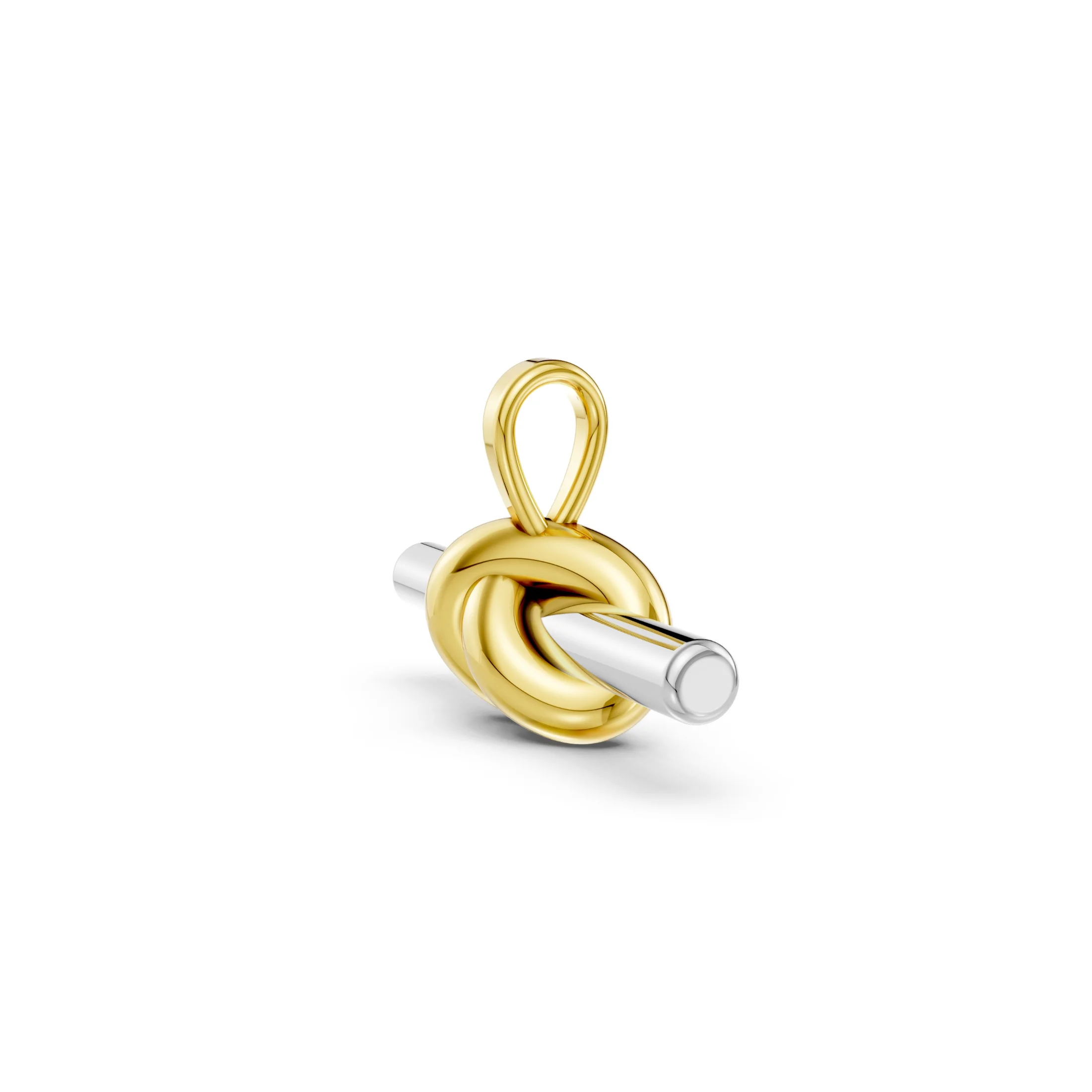 Two-tone knot T-bar pendant necklace with a polished contrasting horizontal bar.