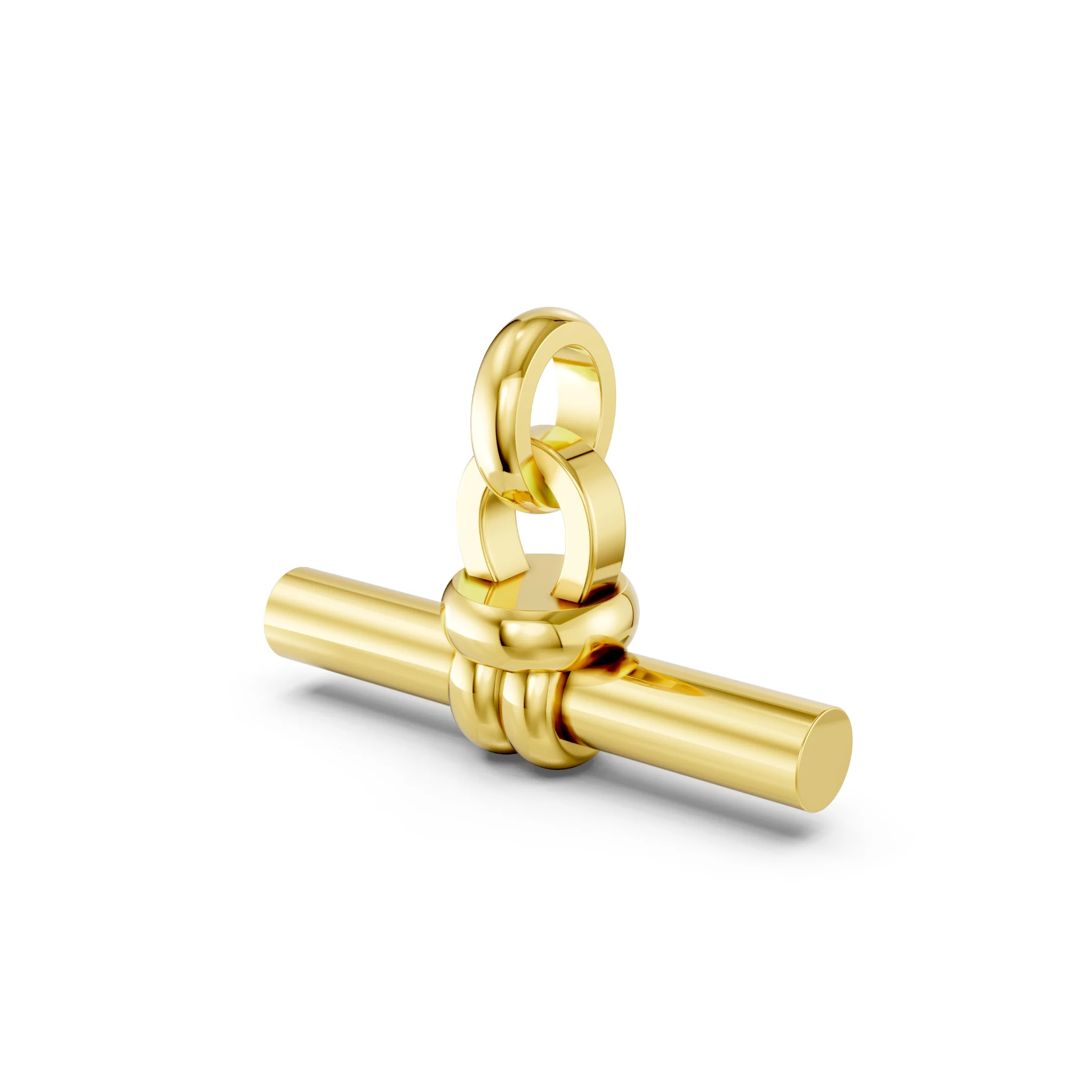 Knot-inspired T-bar pendant necklace with polished interlocking circular links.