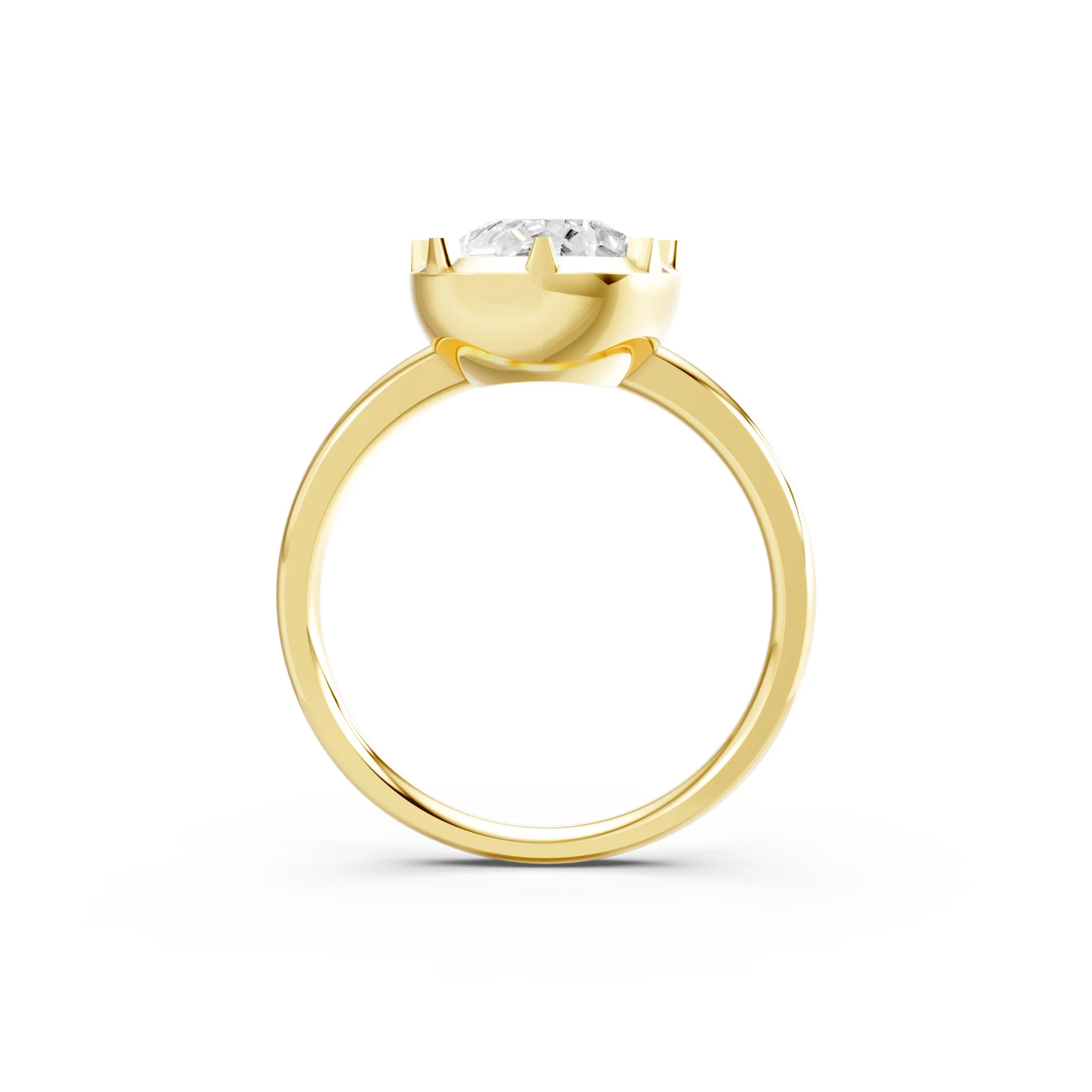 Pear-cut diamond solitaire ring with a sculpted six-prong setting and sweeping band.