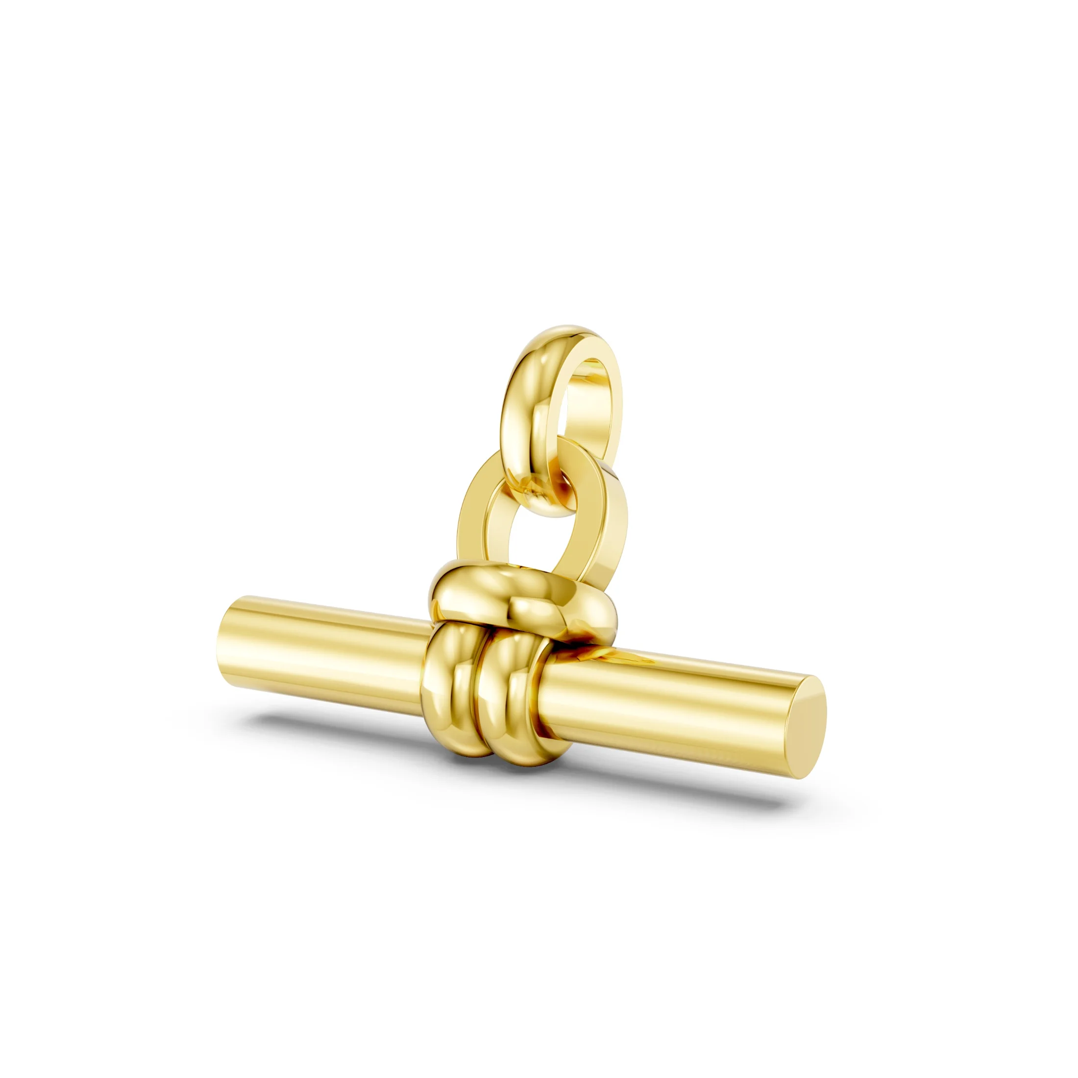 Knot-inspired T-bar pendant necklace with polished interlocking circular links.