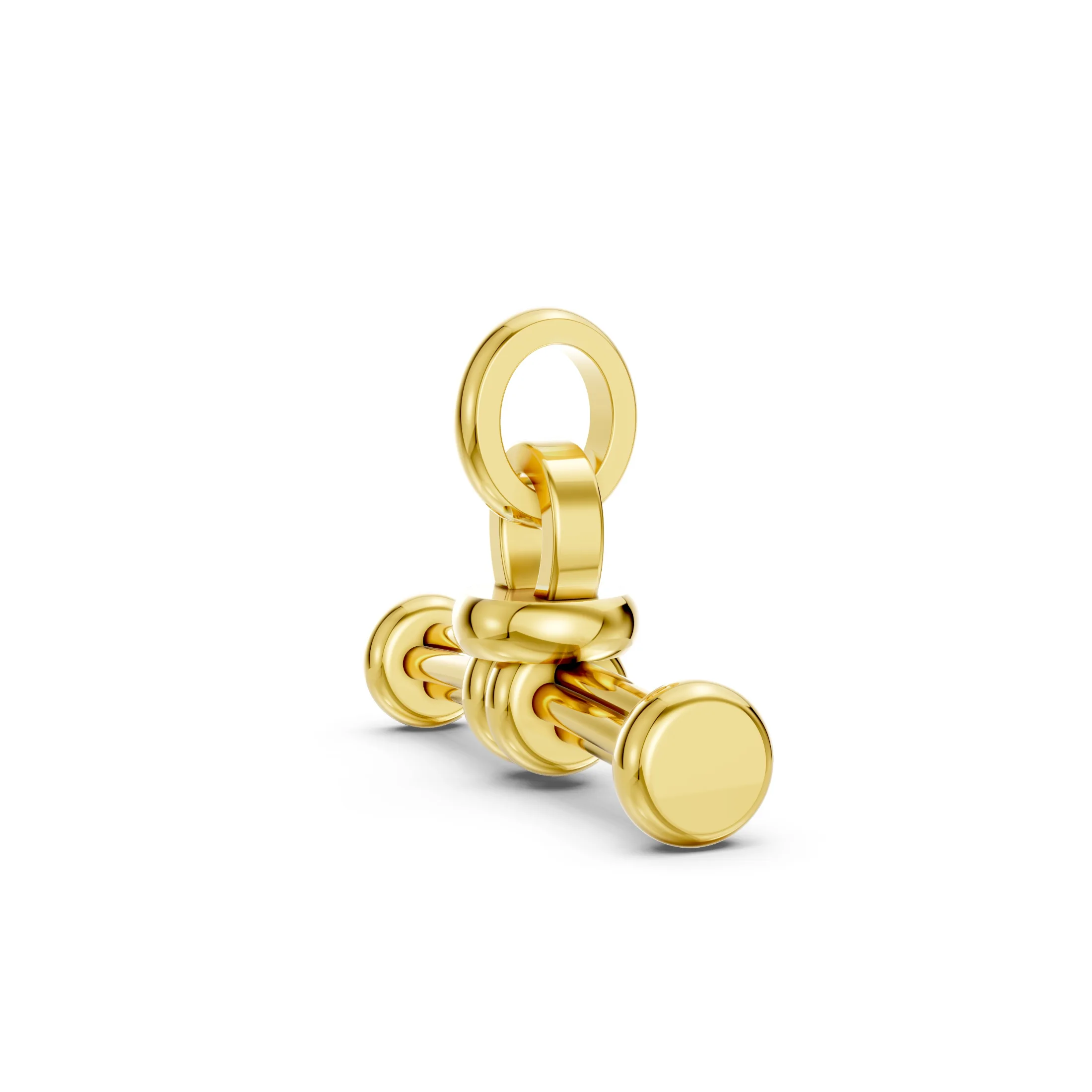 Ridged T-bar pendant necklace with rounded end caps and interlocking links.
