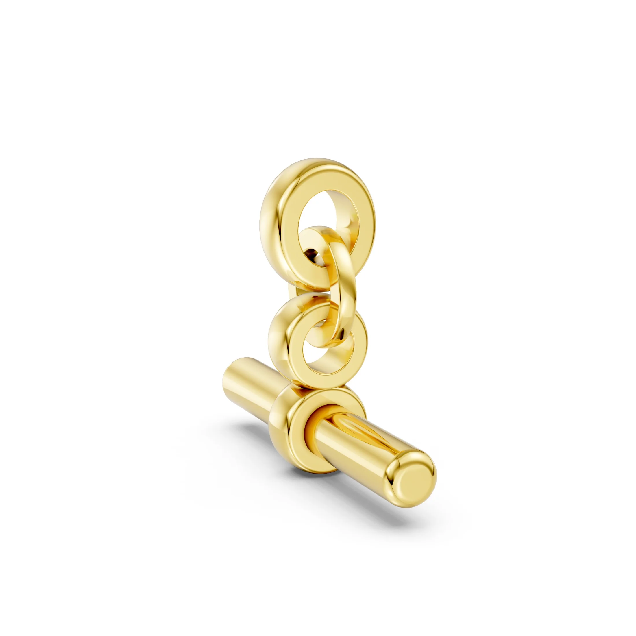 Interlocking circular link T-bar pendant necklace with a polished horizontal bar.