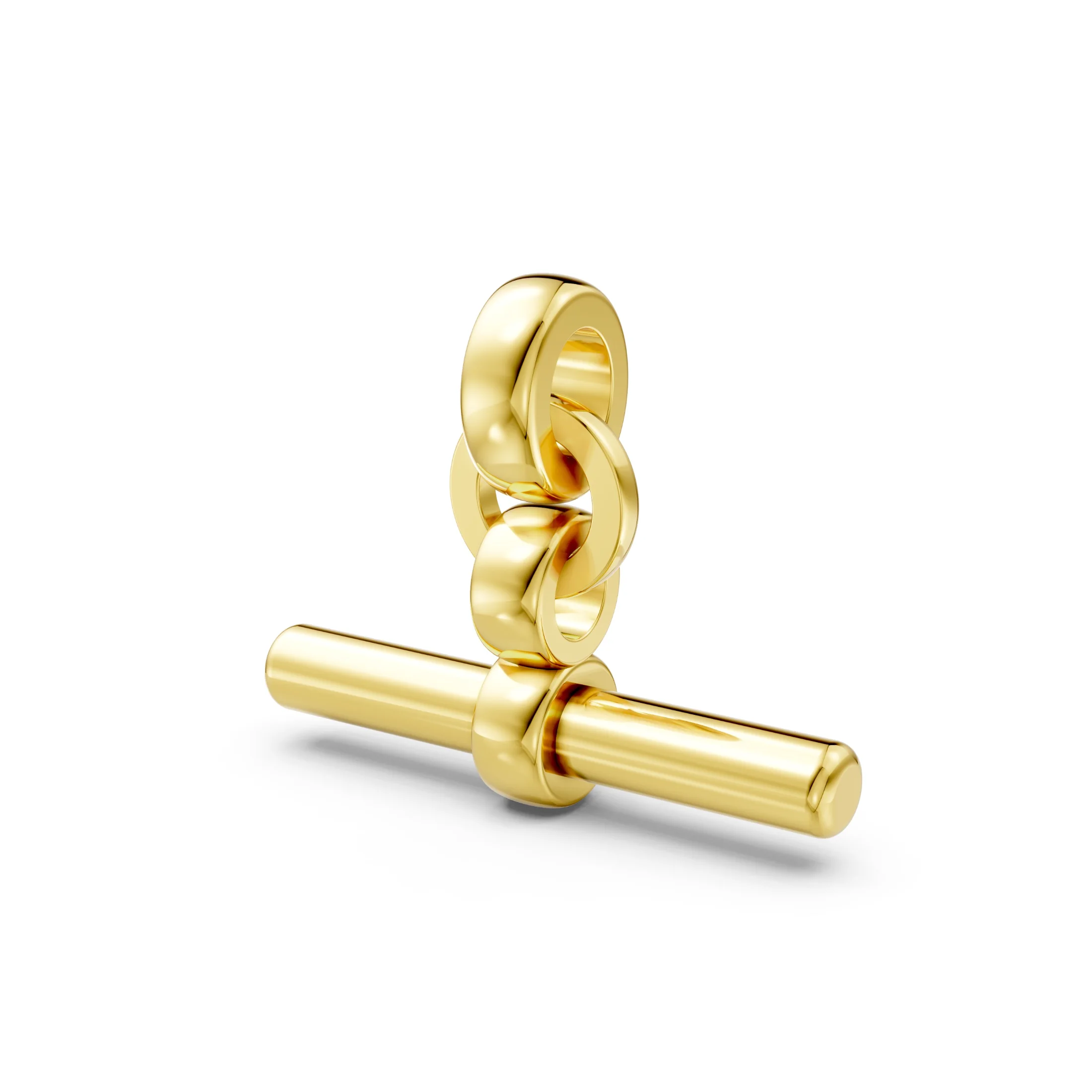 Interlocking circular link T-bar pendant necklace with a polished horizontal bar.
