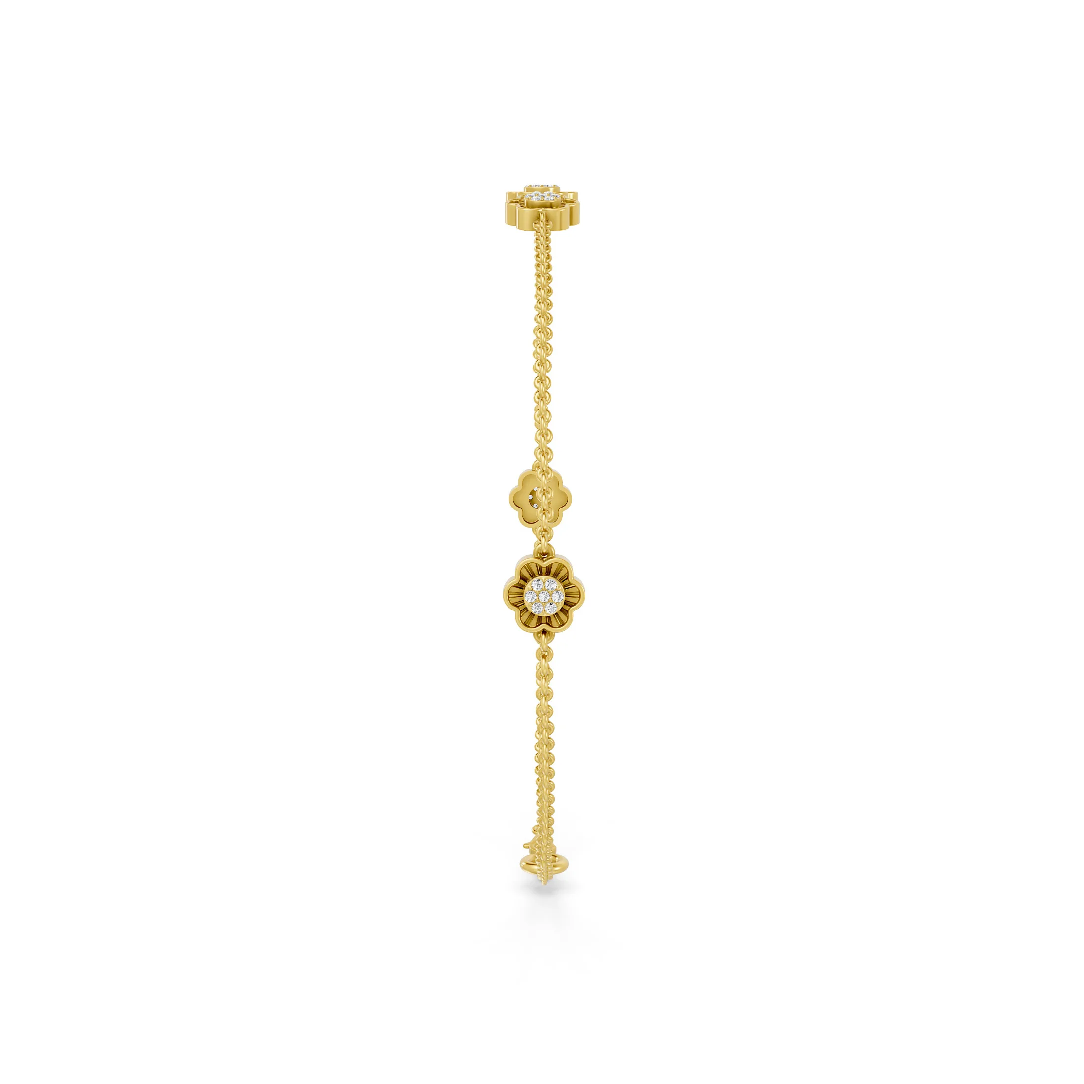 Delicate chain bracelet with five flower motifs and round-diamond clusters