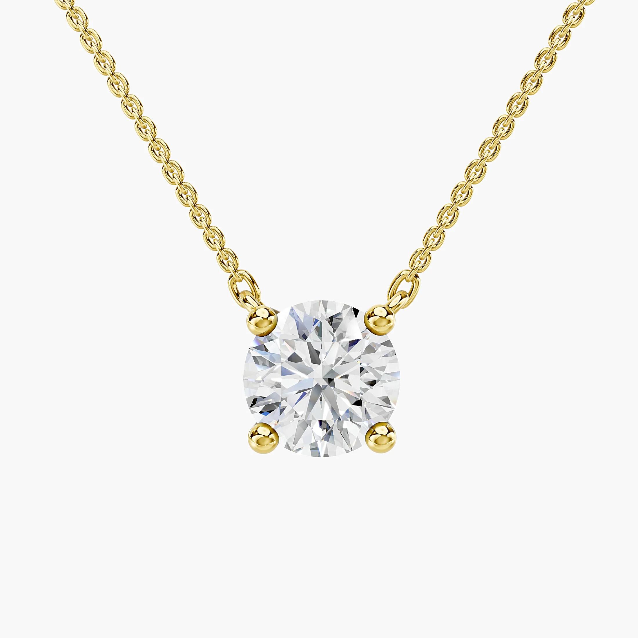 Floating 1.00-carat round diamond necklace with a four-prong open basket setting.
