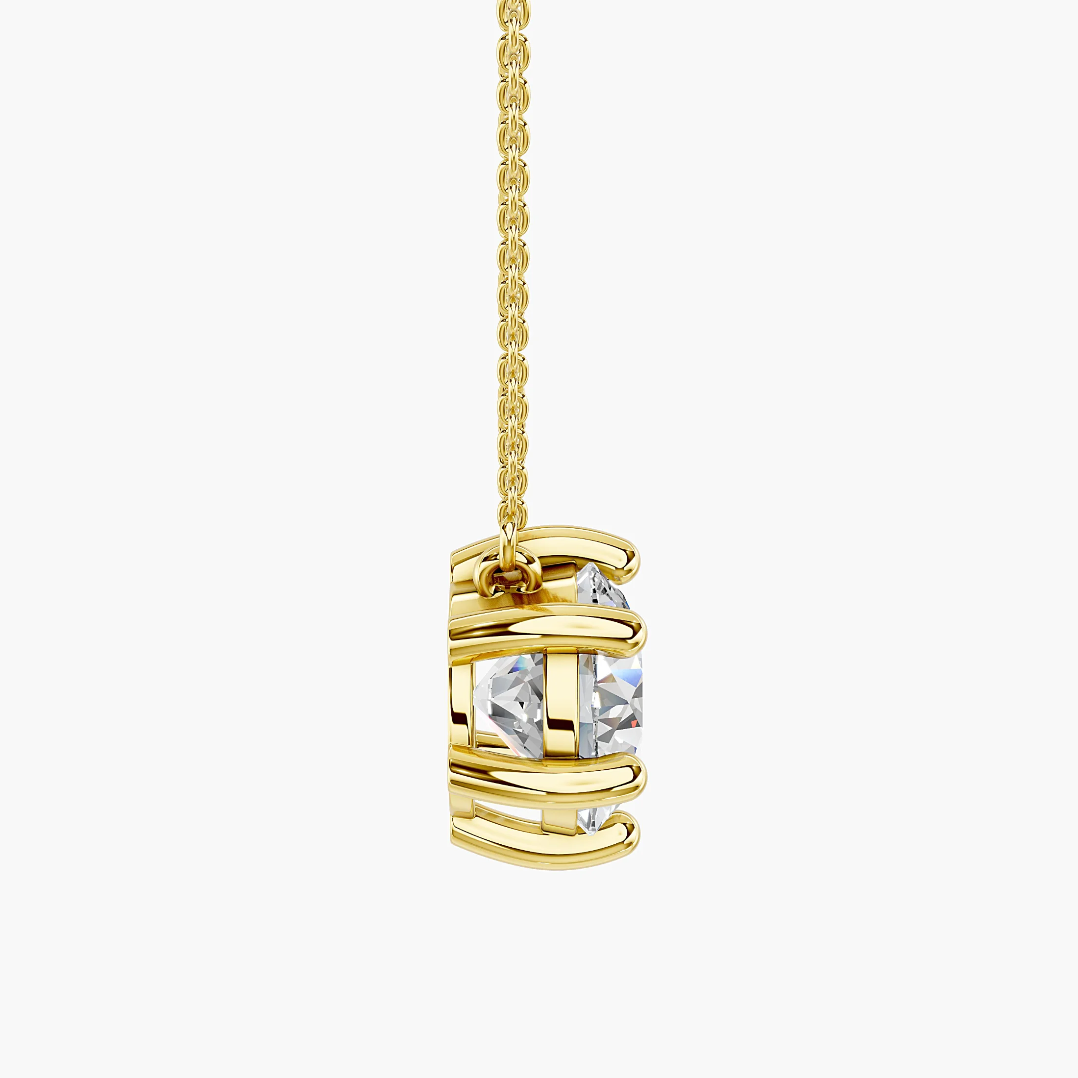 Round solitaire diamond necklace with a six-prong setting connected directly to a delicate chain.