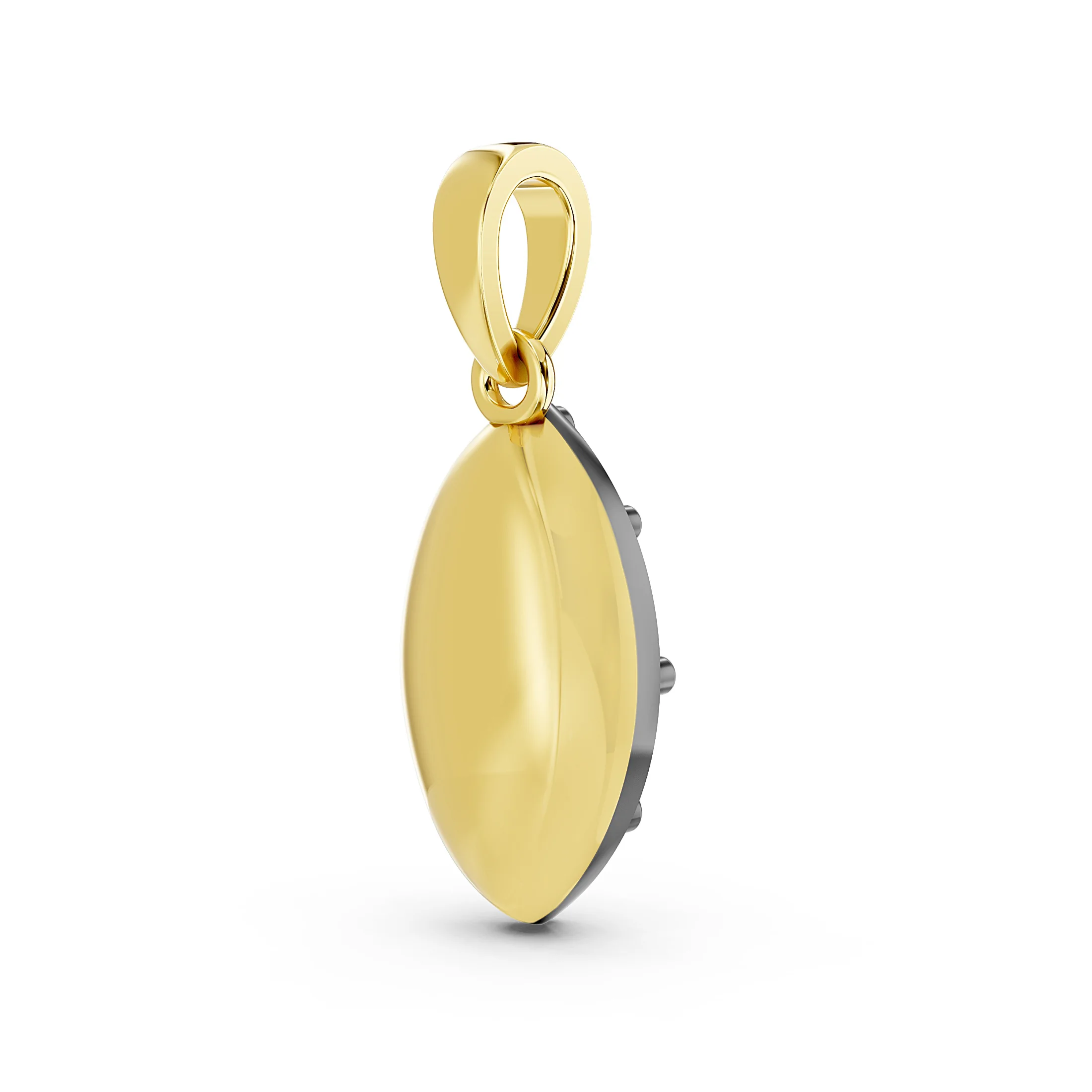Marquise solitaire diamond necklace featuring a dark contrasting frame and polished tapered bail.
