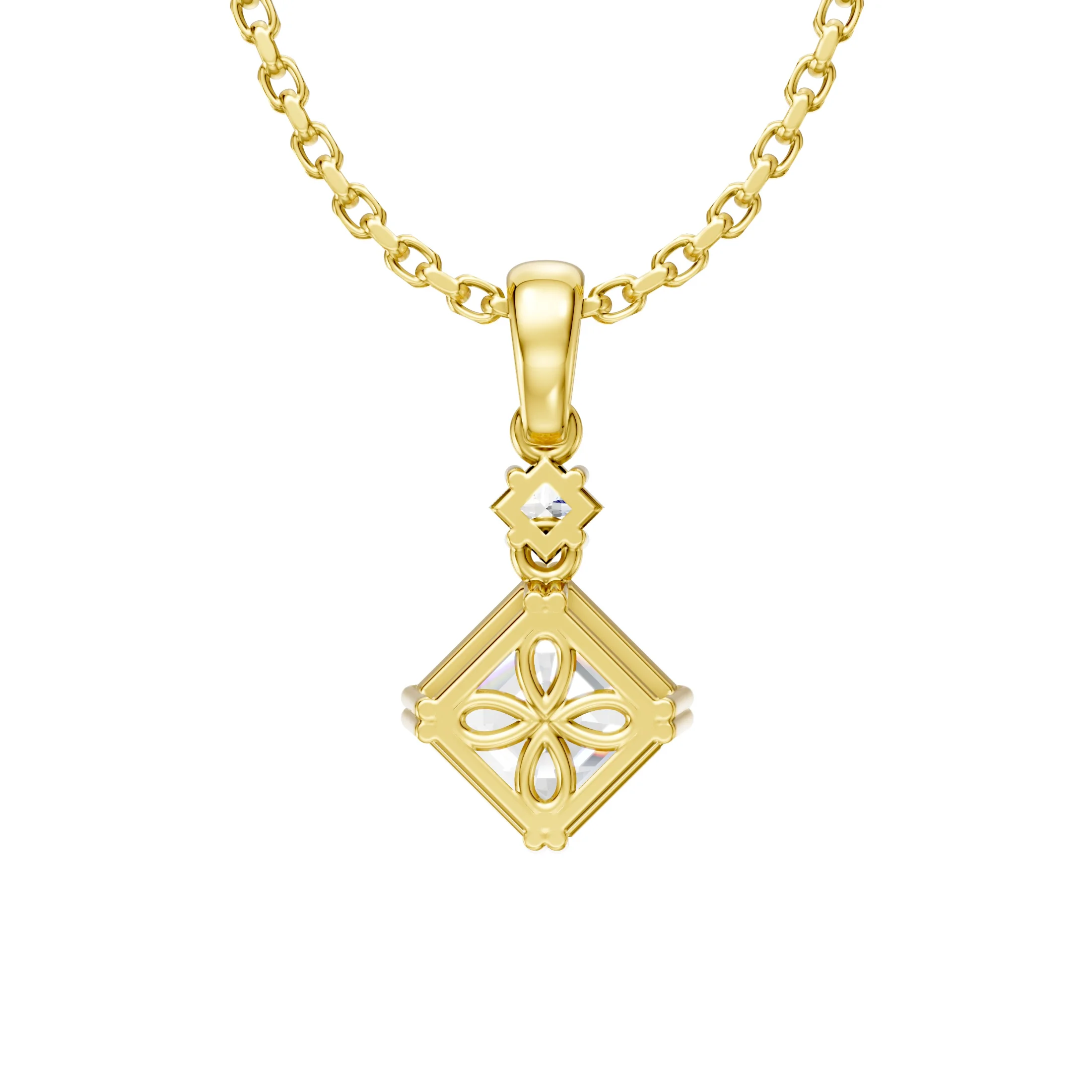Princess and Asscher-cut two-diamond multi-stone necklace with a vertical prong-set design
