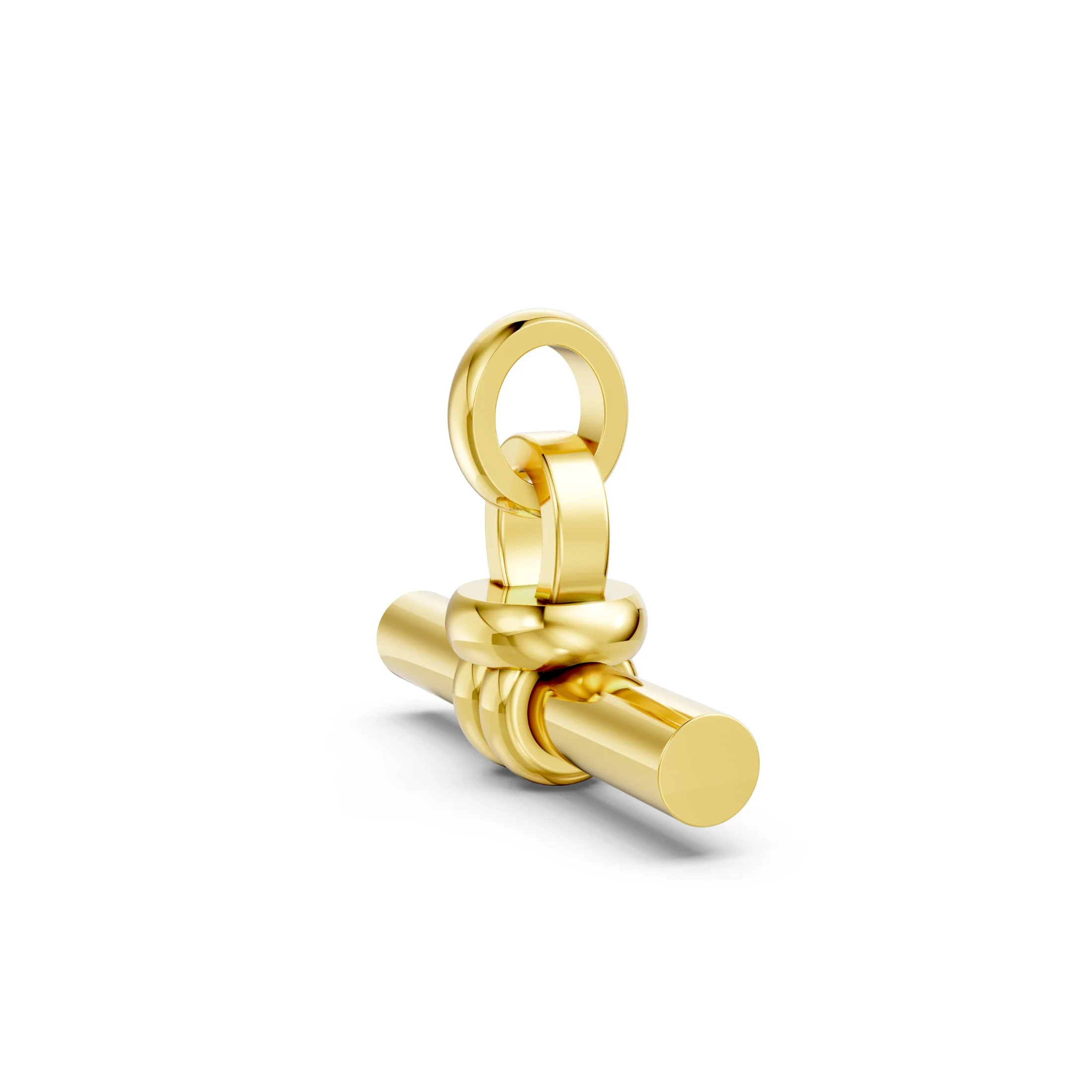 Knot-inspired T-bar pendant necklace with polished interlocking circular links.