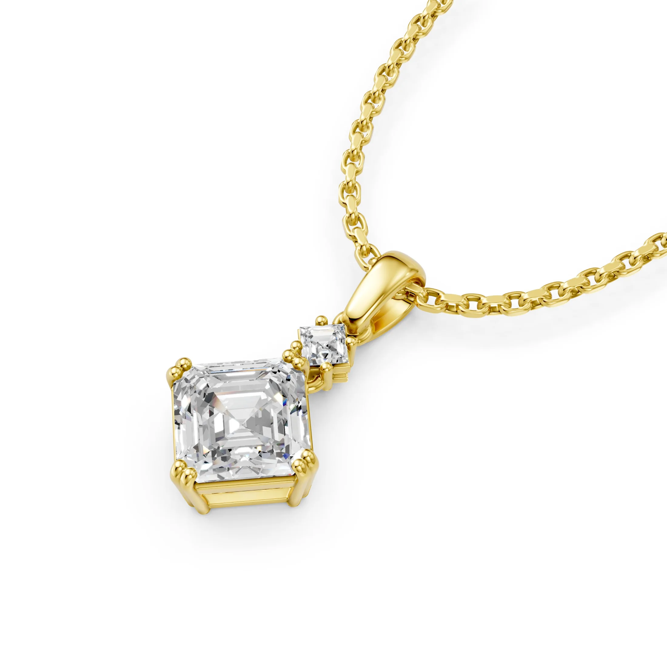 Princess and Asscher-cut two-diamond multi-stone necklace with a vertical prong-set design