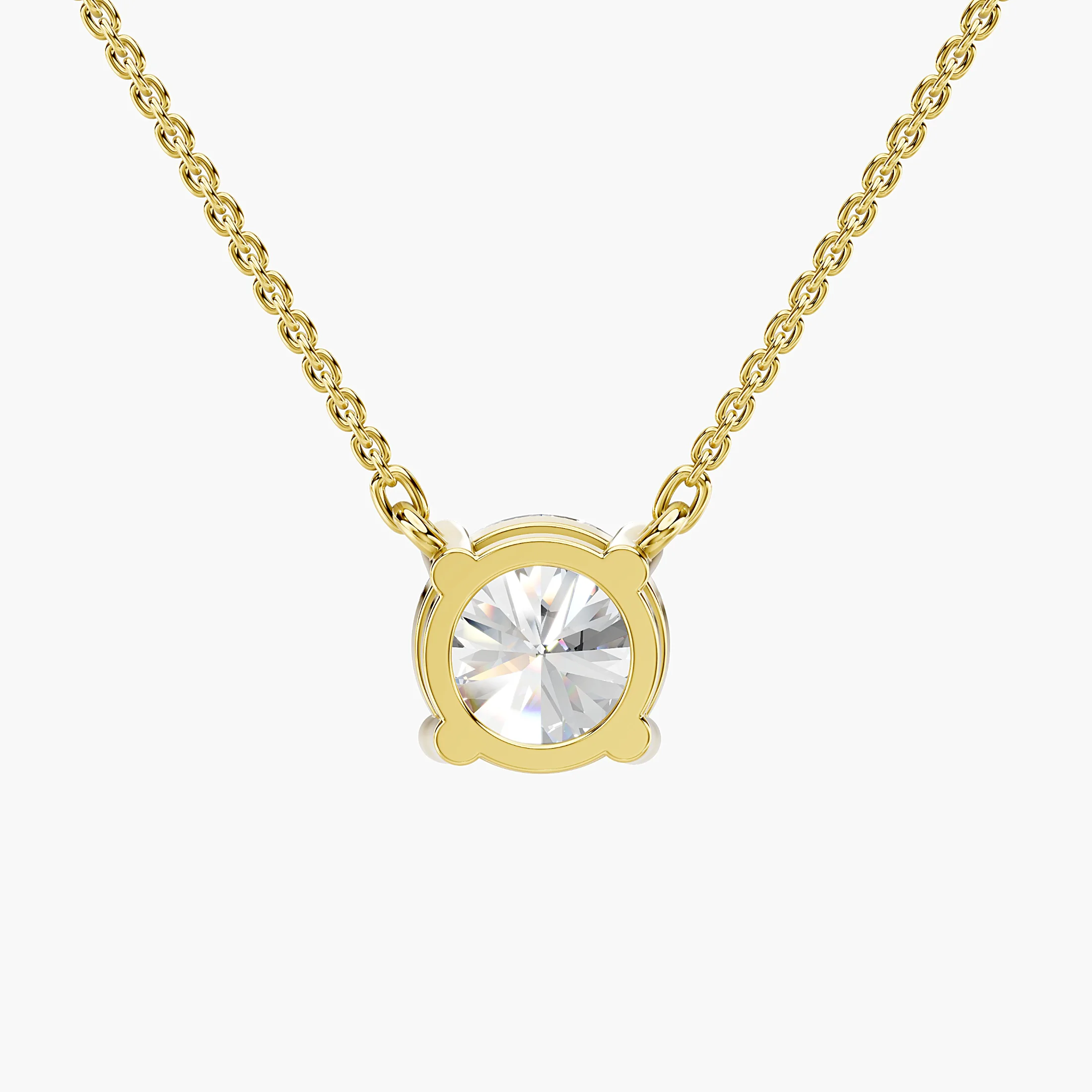 Floating 1.00-carat round diamond necklace with a four-prong open basket setting.