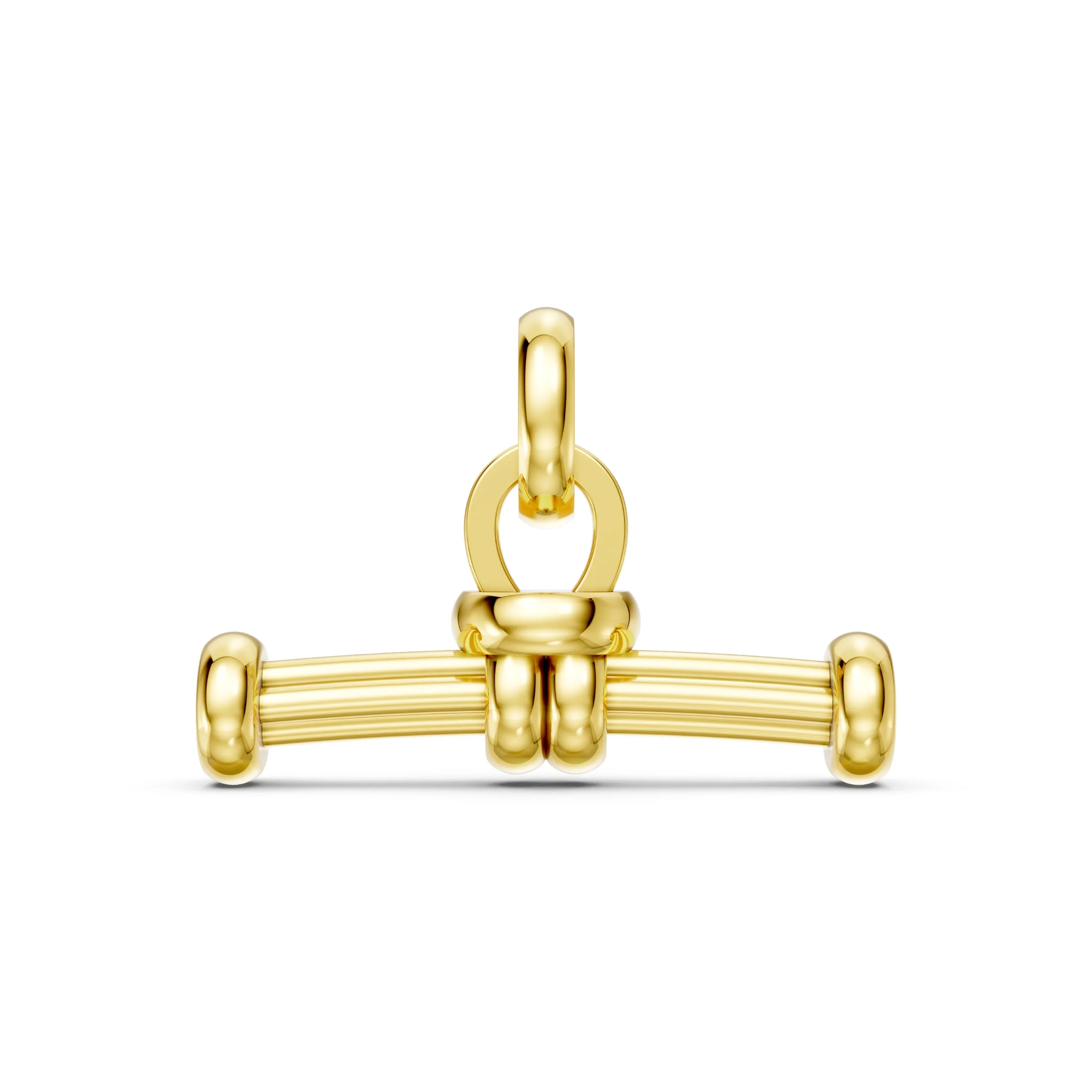 Ridged T-bar pendant necklace with rounded end caps and interlocking links.