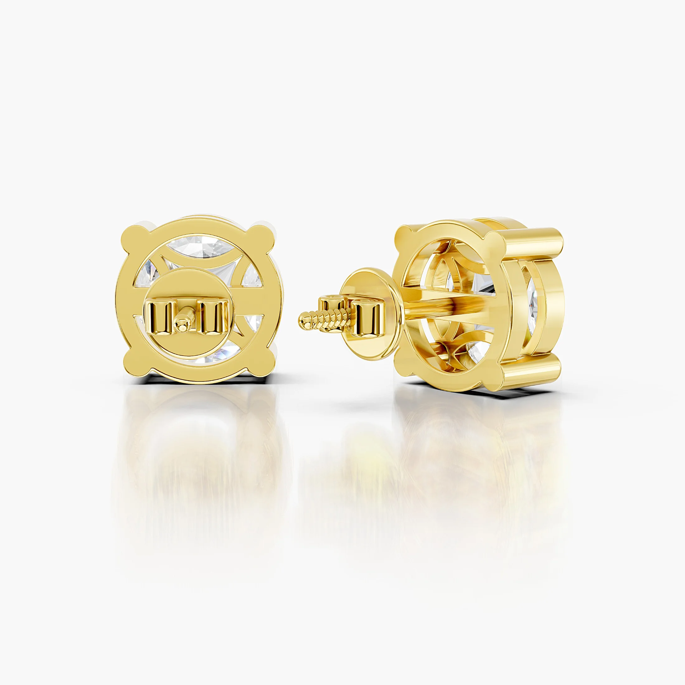 Princess and marquise diamond floral cluster stud earrings with screw-back closures