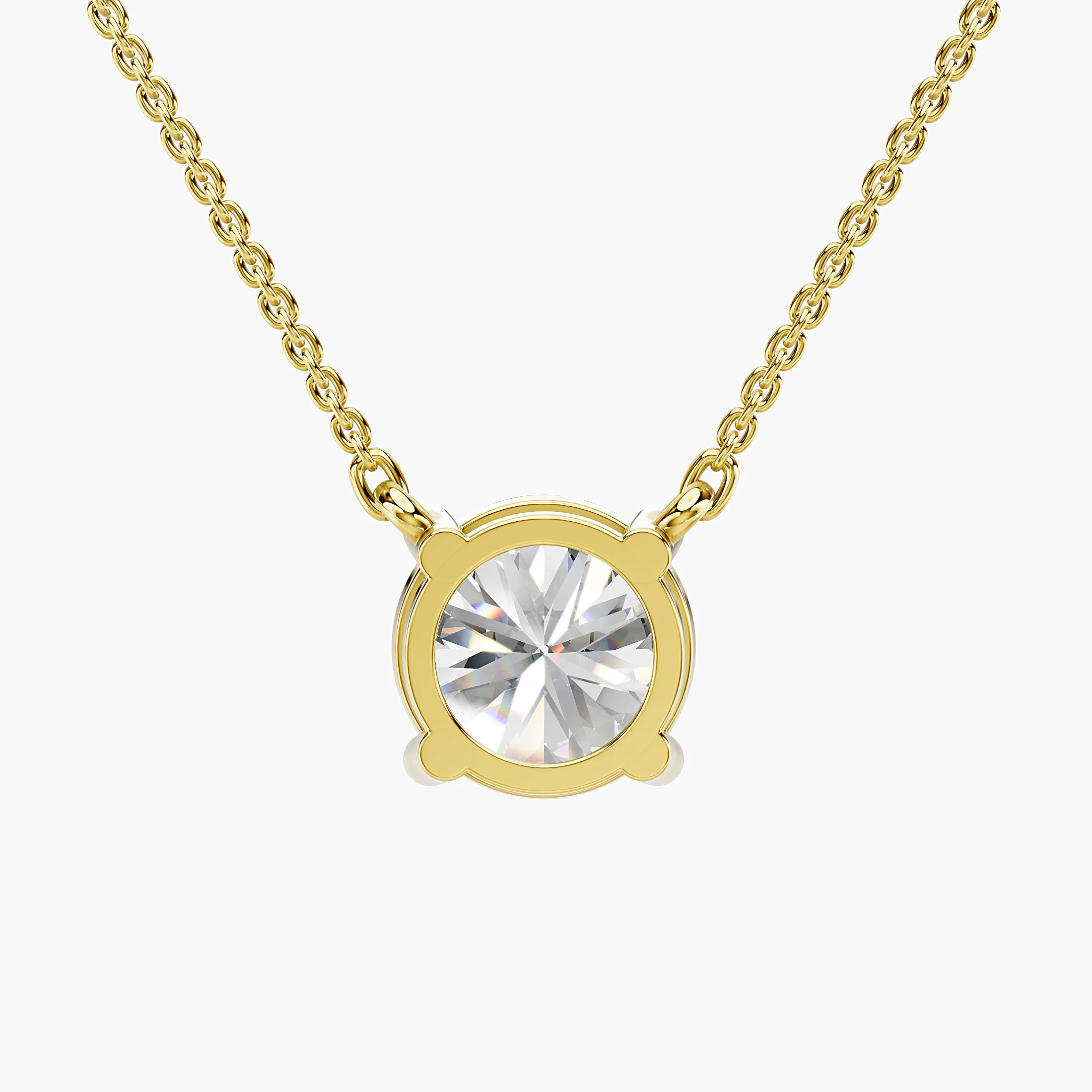 Floating 1.50-carat round diamond necklace with a four-prong open basket setting.
