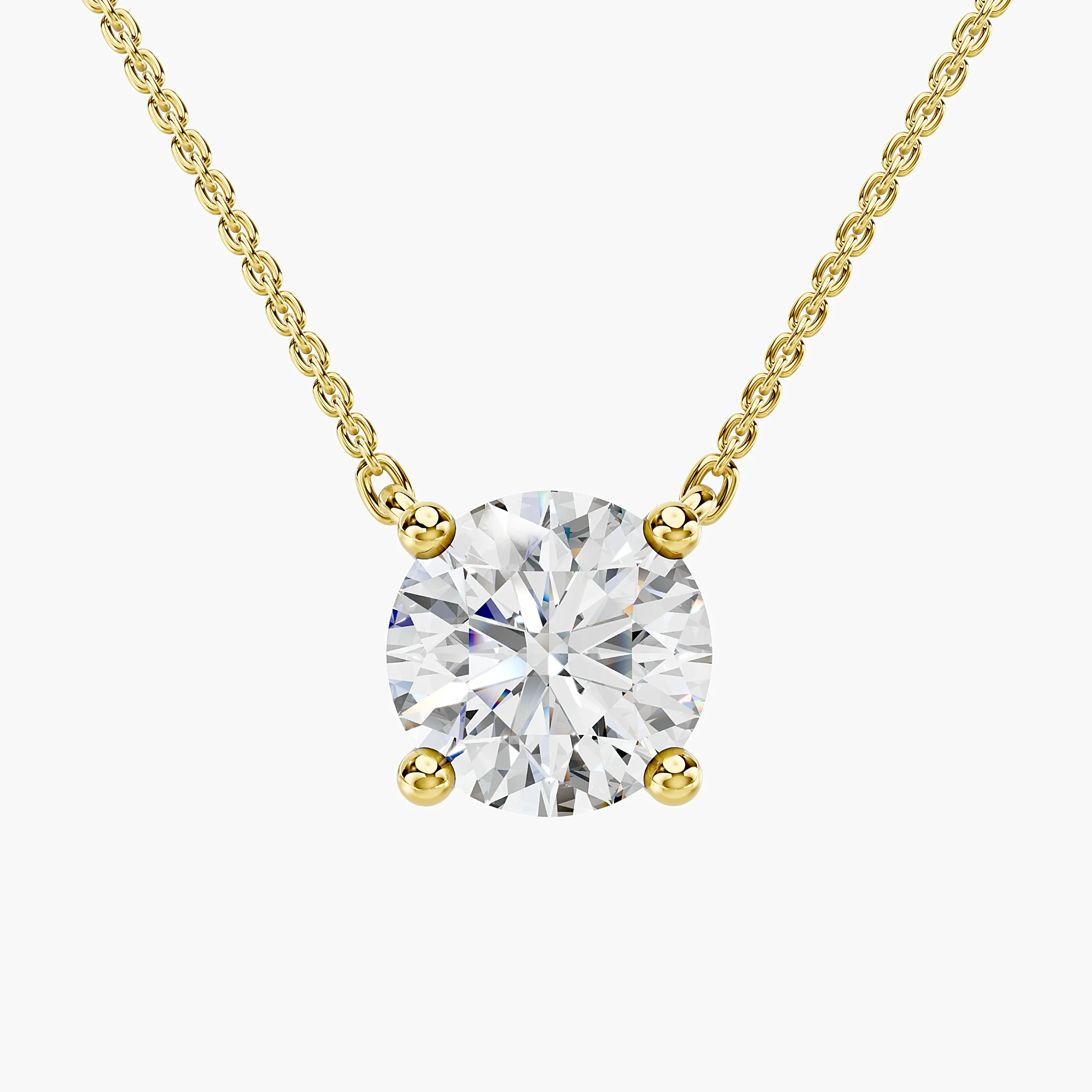 Floating 1.50-carat round diamond necklace with a four-prong open basket setting.