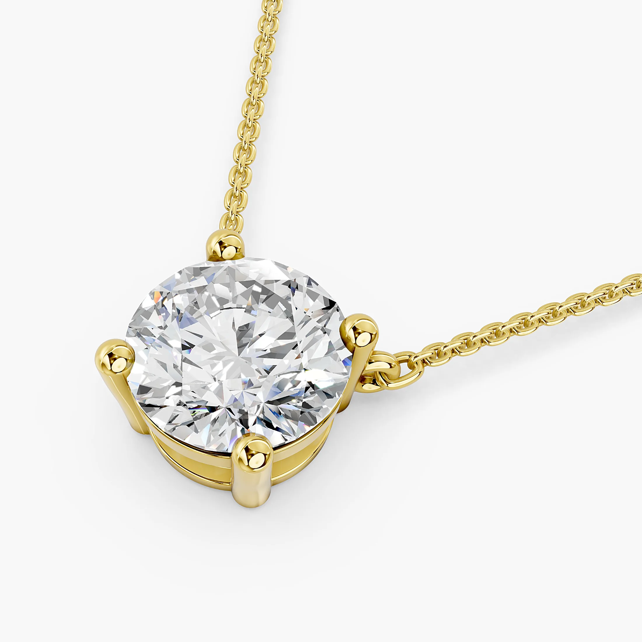 Floating 1.50-carat round diamond necklace with a four-prong open basket setting.