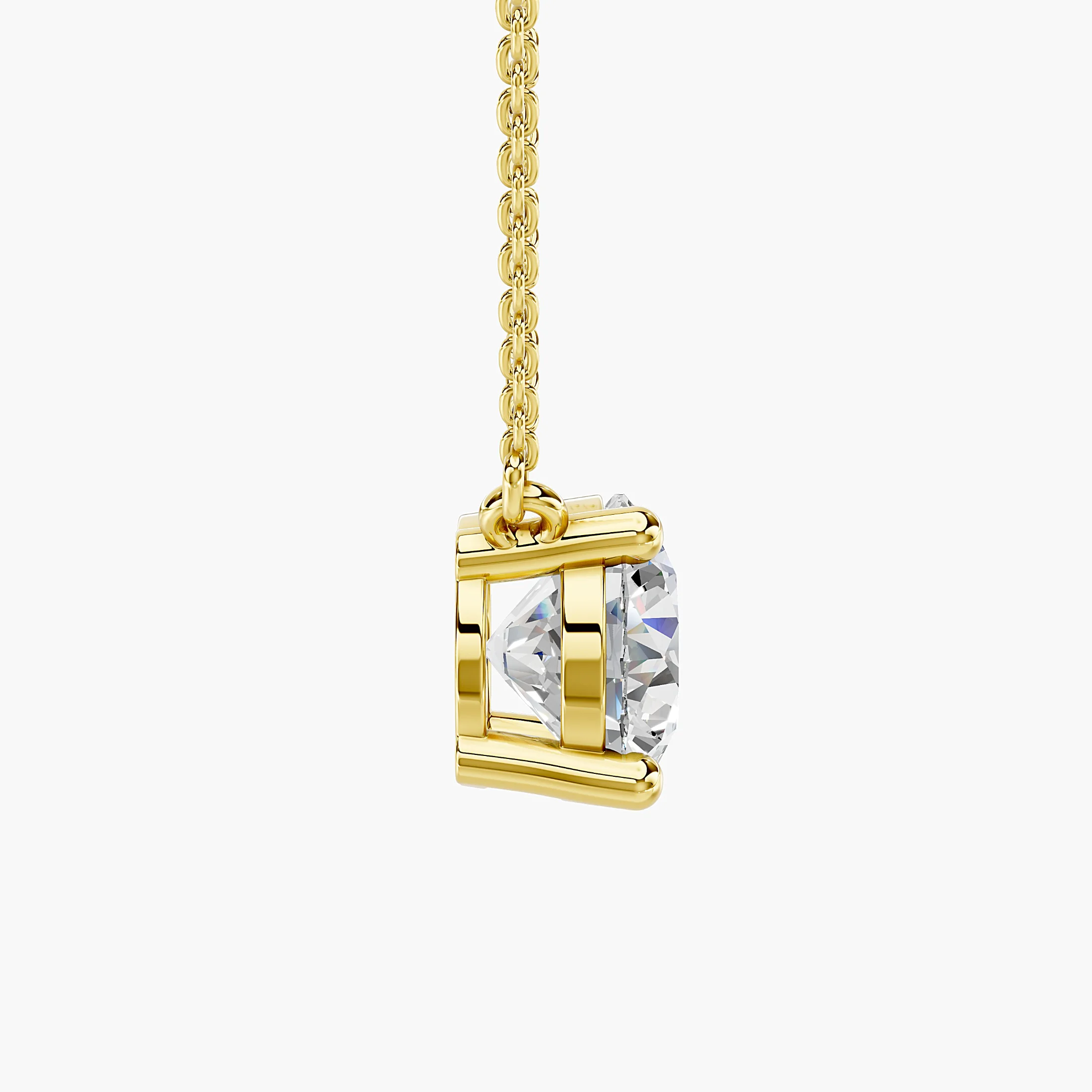 Floating 1.50-carat round diamond necklace with a four-prong open basket setting.